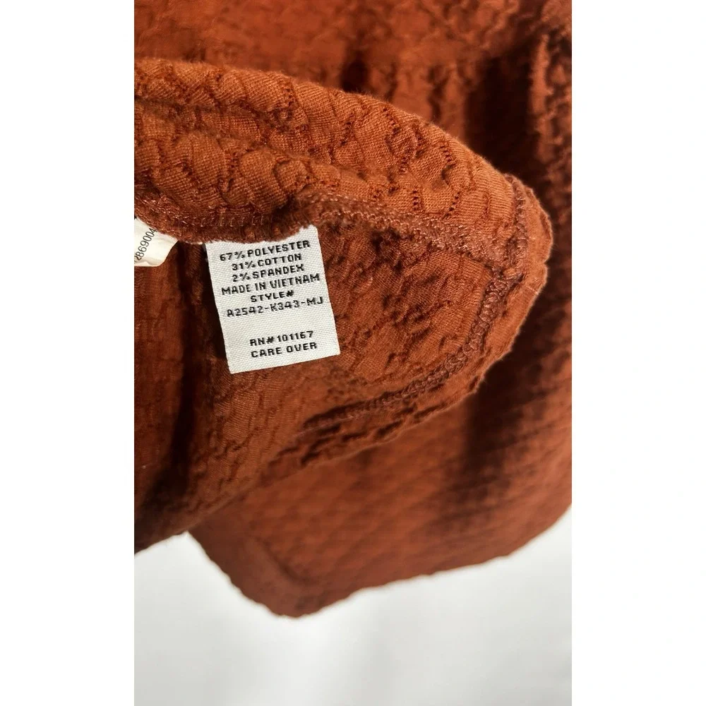 Y2K Babydoll Tunic Top Size XL Boho Peasant Puff Sleeve Burnt Orange Waffle Knit